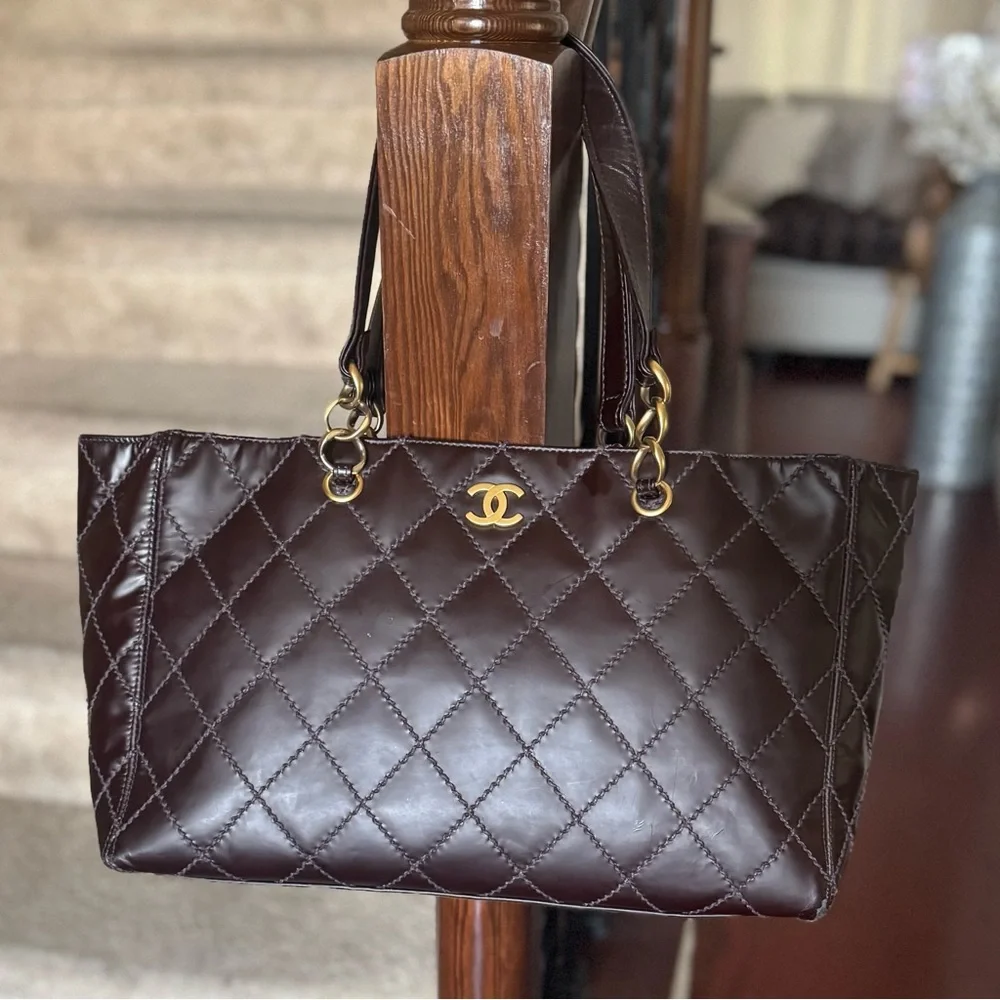 CHANEL Brown Wild Stitch Quilted Leather Tote Bag (Vintage)